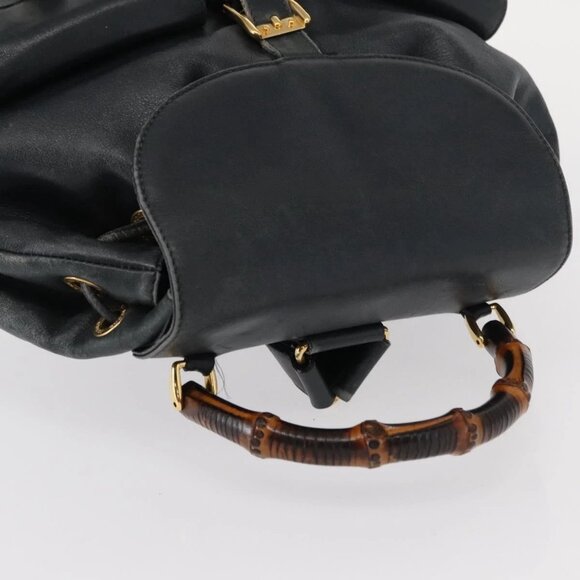 GUCCI Bamboo Backpack Leather Navy Gold 003 2058 0016 Auth 152368 main image 15